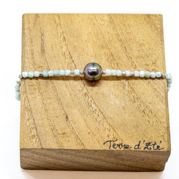 Bracelet perle de Tahiti baroque ø 7-8 mm, larimar et perles d'argent