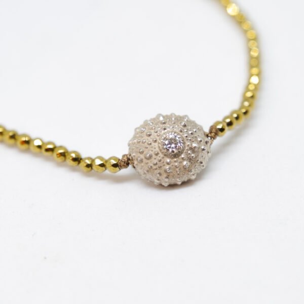 Bracelet oursin en argent 925 serti diamant blanc et hématites