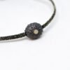 Bracelet oursin en argent 925 noirci serti opale et macramé
