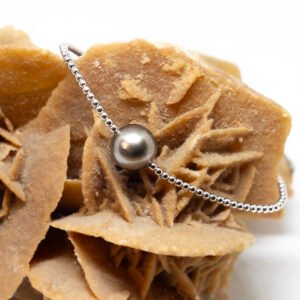 Bracelet perle de Tahiti ronde ø 9-10 mm et billes d'argent rhodié