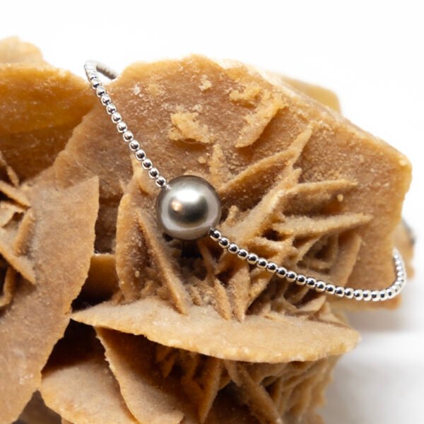 Bracelet perle de Tahiti ronde ø 9-10 mm et billes d'argent rhodié