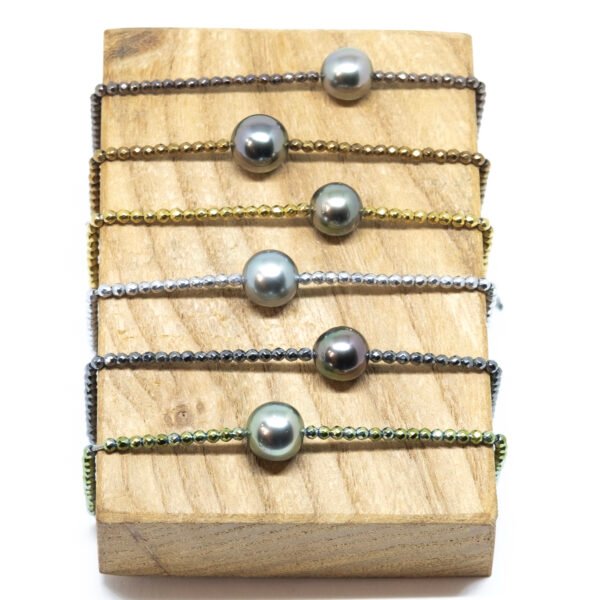 Bracelet perle de Tahiti ronde ø 9-10 mm et hématites