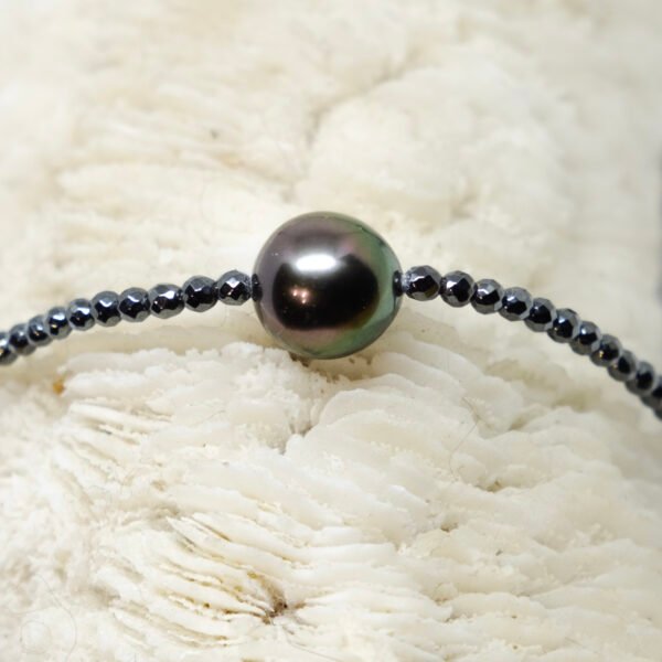 Bracelet perle de Tahiti ronde ø 9-10 mm et hématites