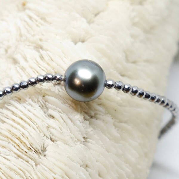 Bracelet perle de Tahiti ronde ø 9-10 mm et hématites