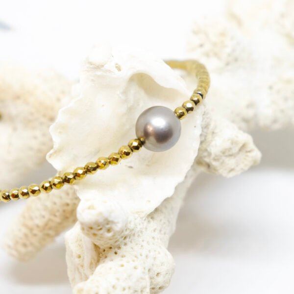 Bracelet perle de Tahiti ronde ø 7-8 mm et hématites