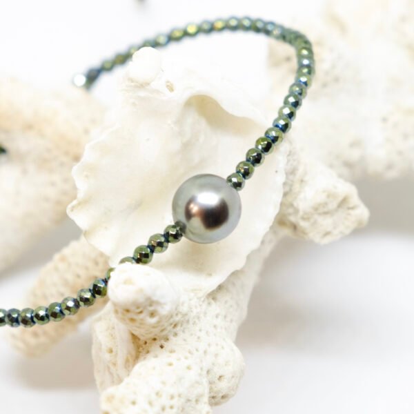 Bracelet perle de Tahiti ronde ø 7-8 mm et hématites