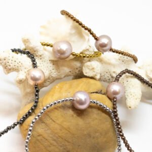 Bracelet perle d'eau douce rose ø 9-10 mm et hématites