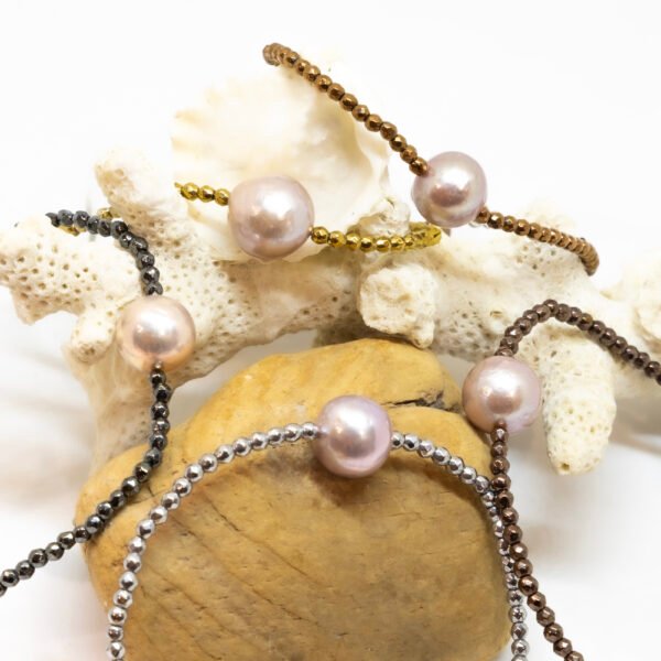 Bracelet perle d'eau douce rose ø 9-10 mm et hématites