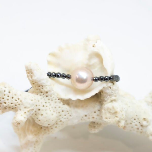 Bracelet perle d'eau douce rose ø 9-10 mm et hématites