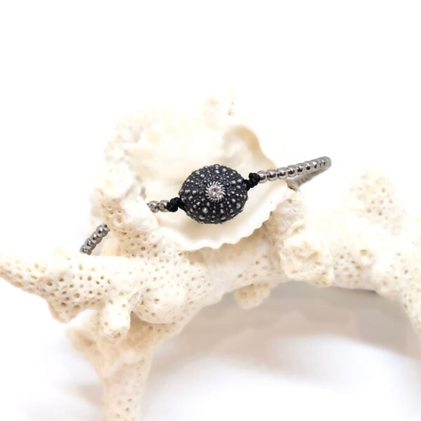 Bracelet oursin en argent 925 noirci serti diamant blanc et billes d'argent