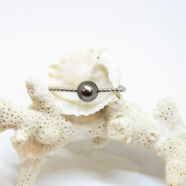 Bracelet perle de Tahiti ronde ø 7-8 mm et billes d'argent rhodié
