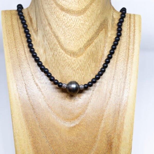 Collier perle de Tahiti baroque et onyx