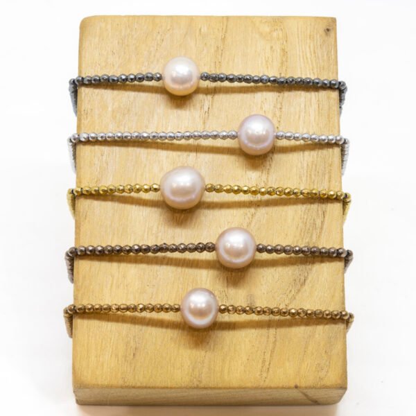 Bracelet perle d'eau douce rose ø 9-10 mm et hématites