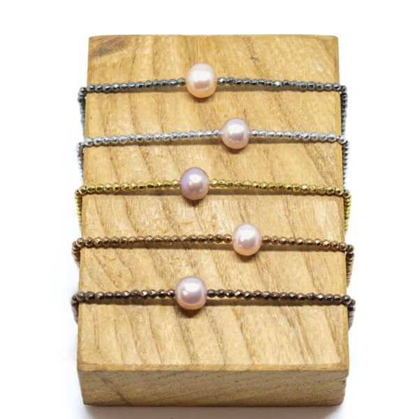 Bracelet perle d'eau douce rose ø 7-8 mm et hématites