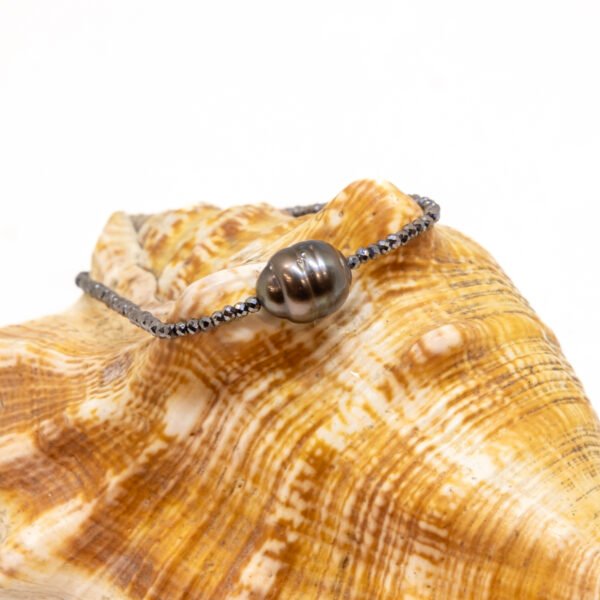Bracelet perle de Tahiti baroque ø 9-10 mm et Terahertz