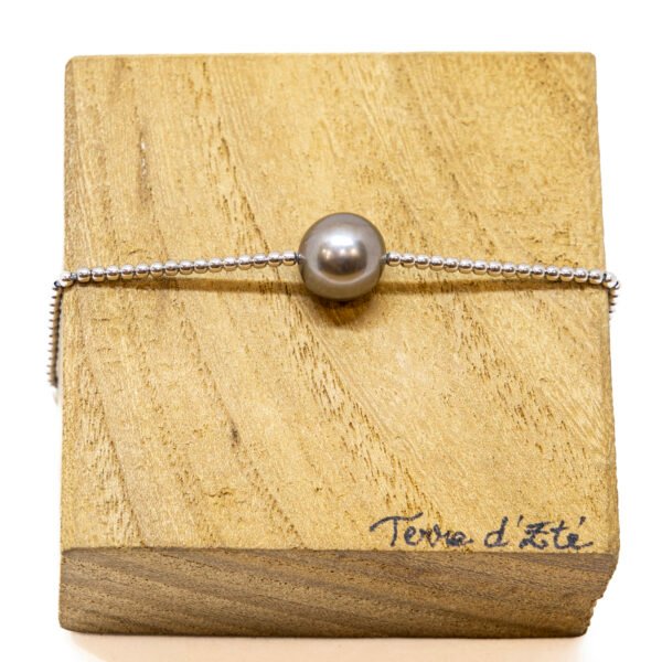 Bracelet perle de Tahiti ronde ø 9-10 mm et billes d'argent rhodié
