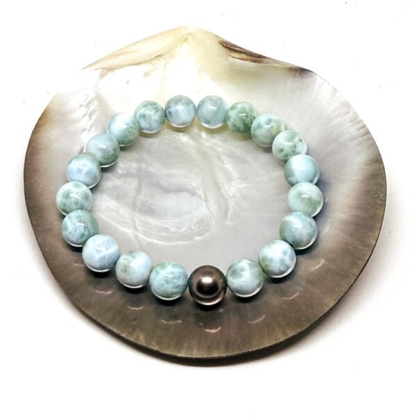 Bracelet larimar et perle de Tahiti ronde