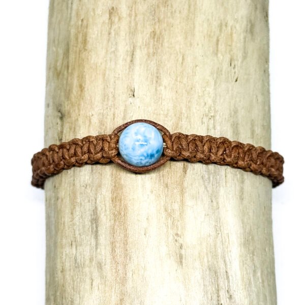 Bracelet bille de larimar et macramé en cuir