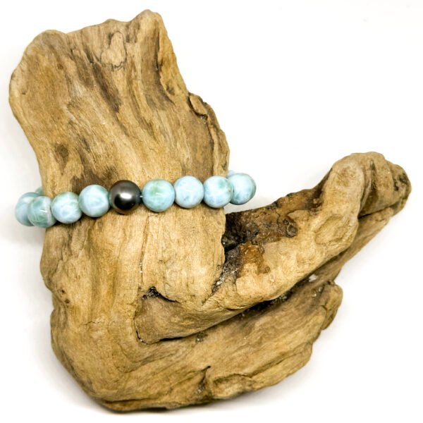 Bracelet larimar et perle de Tahiti ronde