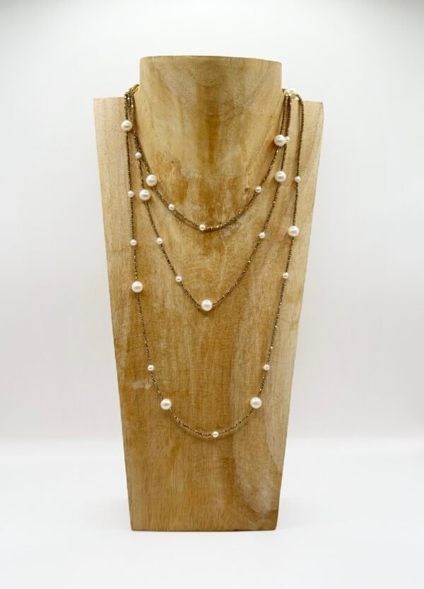 Double Sautoir perle d'eau douce et hématites 150cm