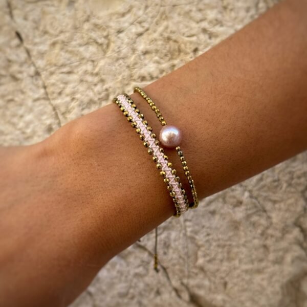 Bracelet perle d'eau douce rose ø 9-10 mm sur hématite